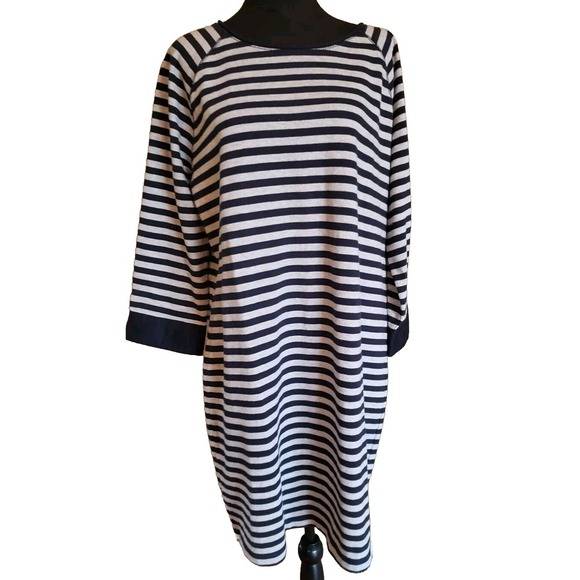 Gap XL Blue Gray Striped Cotton Raglan Shirt Dress Large 3/4 Sleeves NWT - Picture 1 of 10